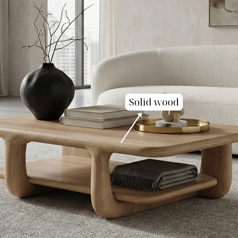 Solid Wood Coffee Table Rustic Coffee Table Minimalist Furniture Natural Wood Grain Living Room Decor Handmade Wooden Table