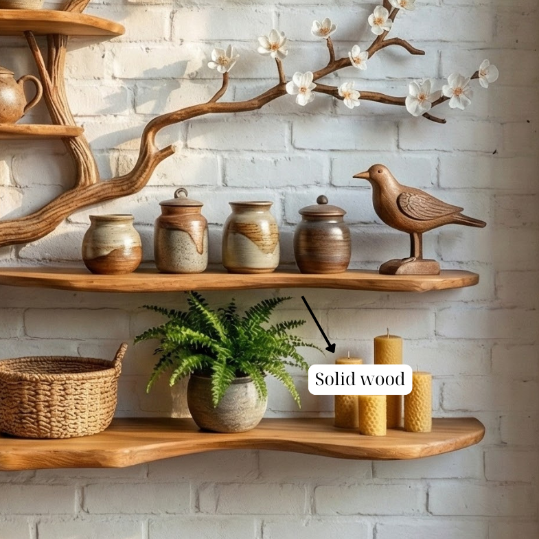 Rustic Solid Wood Tree Bookshelf Wall Art, Handcrafted Blossom Branch Shelf, Nature Inspired Living Room Decor