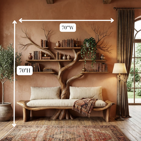 Tree Bookshelf, Wood Bookcase, Book Shelf Art Rustic Furniture Style Living Room Decor