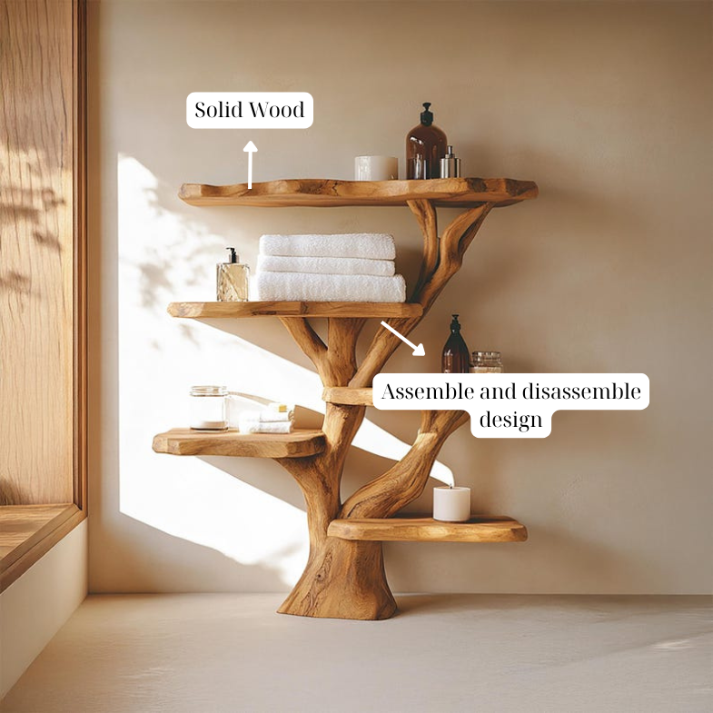 Solid Wood Bookcase, Tree Bookshelf, Wall Book Shelf Rustic Furniture Style, Bathroom Decor