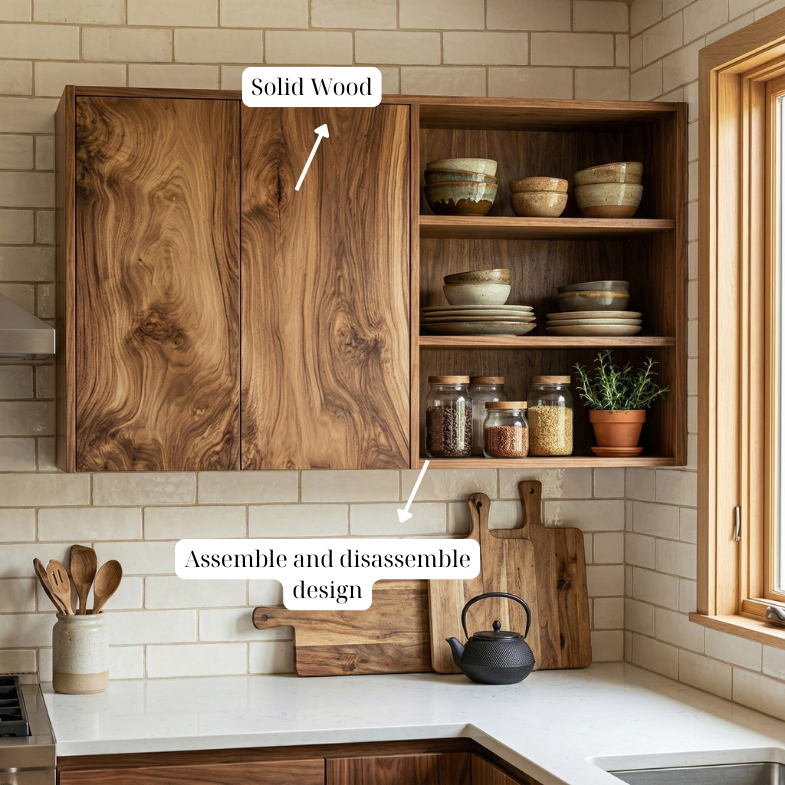 Rustic Solid Wood Cabinet Kitchen, Shelf Storage Cabinet Farmhouse Kitchen Style, Housewarming Gift