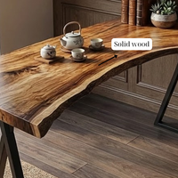 Rustic Live Edge Wooden Office Desk, Solid Wood Executive Computer Table, Natural Slab Writing Desk for Home Office