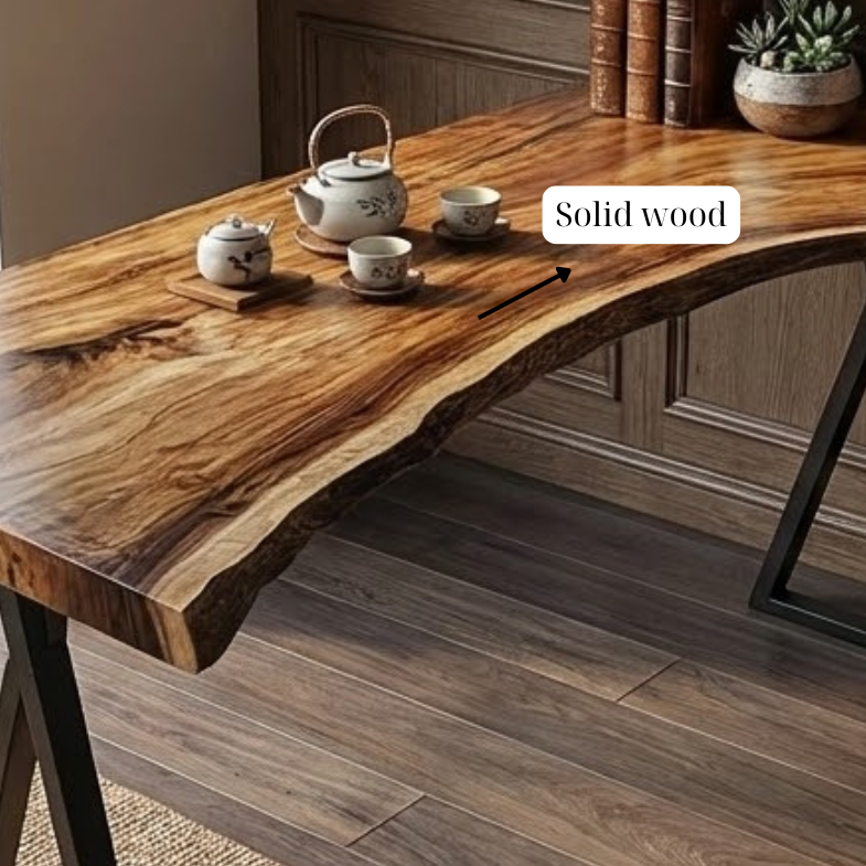 Rustic Live Edge Wooden Office Desk, Solid Wood Executive Computer Table, Natural Slab Writing Desk for Home Office