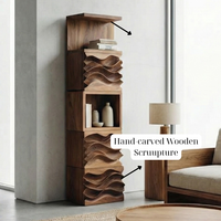 Sculptural Wood Storage Cabinet, Tall Modern Cupboard Handmade Living Room Furniture, Housewarming Gift