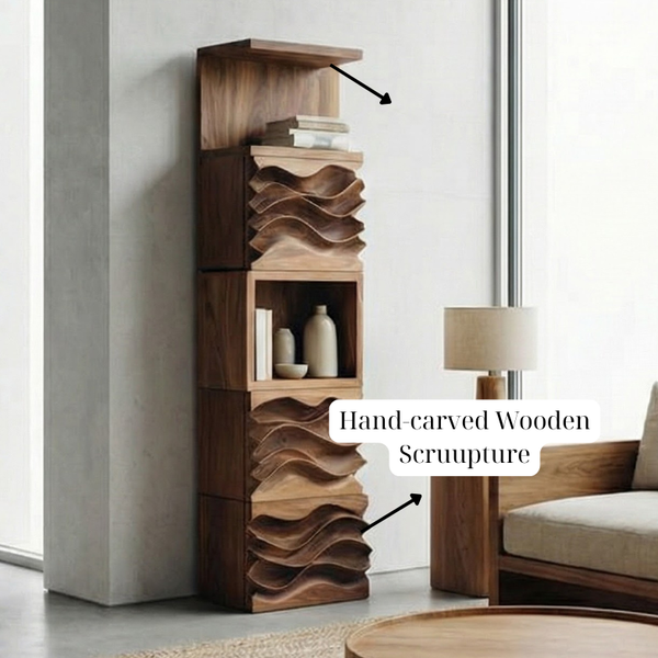 Sculptural Wood Storage Cabinet, Tall Modern Cupboard Handmade Living Room Furniture, Housewarming Gift