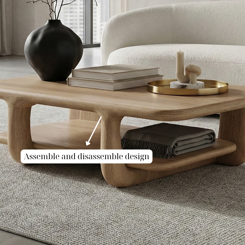 Solid Wood Coffee Table Rustic Coffee Table Minimalist Furniture Natural Wood Grain Living Room Decor Handmade Wooden Table