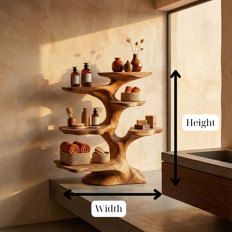 Tree Standing Shelf, Bamboo Rack, Bathroom Vanity Wood Furniture Boho Home Decor