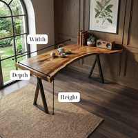 Rustic Live Edge Wooden Office Desk, Solid Wood Executive Computer Table, Natural Slab Writing Desk for Home Office