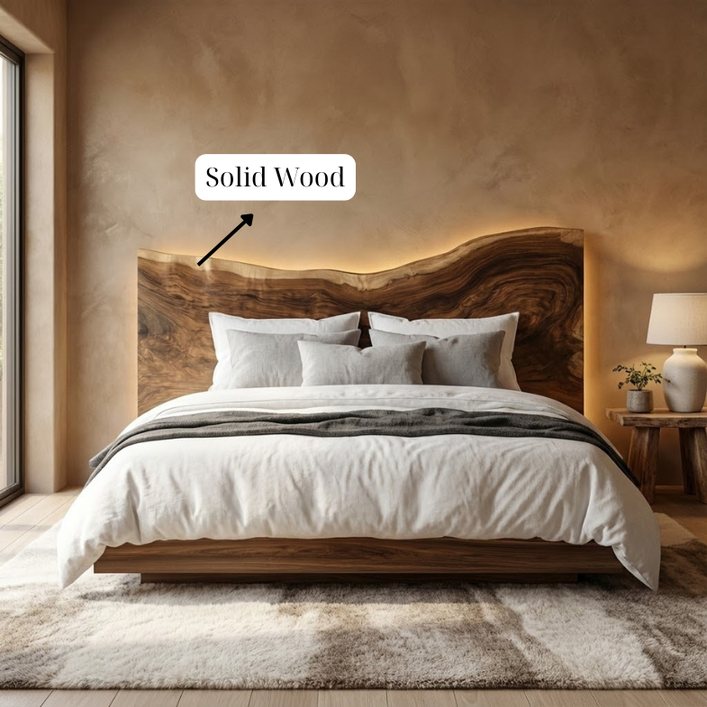 Handcrafted Solid Wood Bed Headboard, Live Edge Mid Century Organic Bedroom Decor, Rustic Natural Wood Wall Art