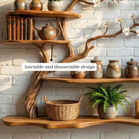 Rustic Solid Wood Tree Bookshelf Wall Art, Handcrafted Blossom Branch Shelf, Nature Inspired Living Room Decor