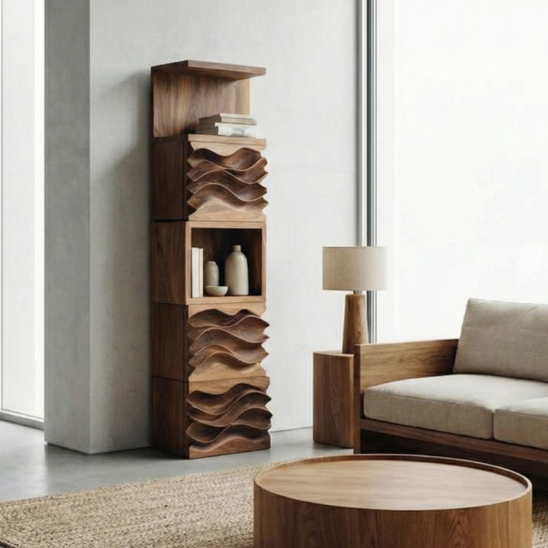 Sculptural Wood Storage Cabinet, Tall Modern Cupboard Handmade Living Room Furniture, Housewarming Gift
