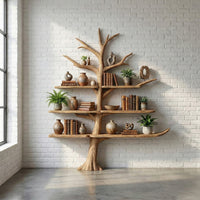 Tree Shaped Wooden Bookshelf Rustic Floating Bookshelf Wooden Shelves for Living Room Nursery Home Decor Gift