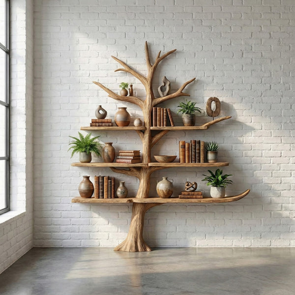 Tree Shaped Wooden Bookshelf Rustic Floating Bookshelf Wooden Shelves for Living Room Nursery Home Decor Gift