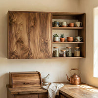 Rustic Solid Wood Cabinet Kitchen, Shelf Storage Cabinet Farmhouse Kitchen Style, Housewarming Gift