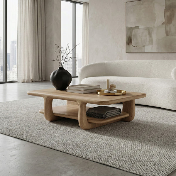 Solid Wood Coffee Table Rustic Coffee Table Minimalist Furniture Natural Wood Grain Living Room Decor Handmade Wooden Table