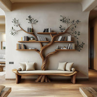 Tree Bookshelf, Wood Bookcase, Book Shelf Art Rustic Furniture Style Living Room Decor