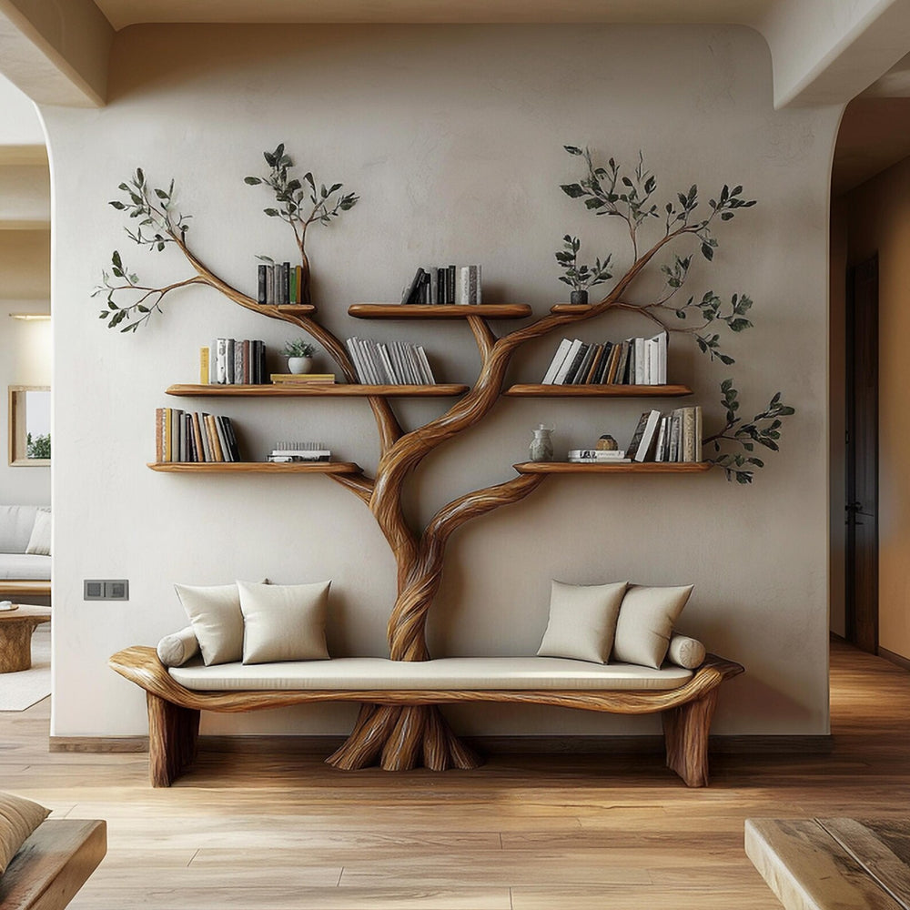 Tree Bookshelf, Wood Bookcase, Book Shelf Art Rustic Furniture Style Living Room Decor
