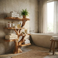 Solid Wood Bookcase, Tree Bookshelf, Wall Book Shelf Rustic Furniture Style, Bathroom Decor