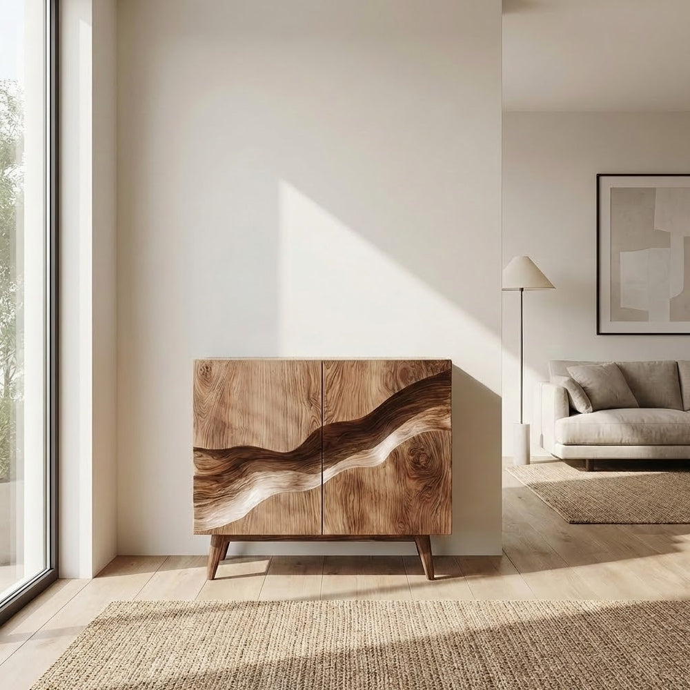 Natural Wood Cabinet Sideboard Storage Solution Minimalist Furniture For Living Room Decor, Housewarming Gift