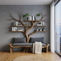 Tree Bookshelf, Wood Bookcase, Book Shelf Art Rustic Furniture Style Living Room Decor