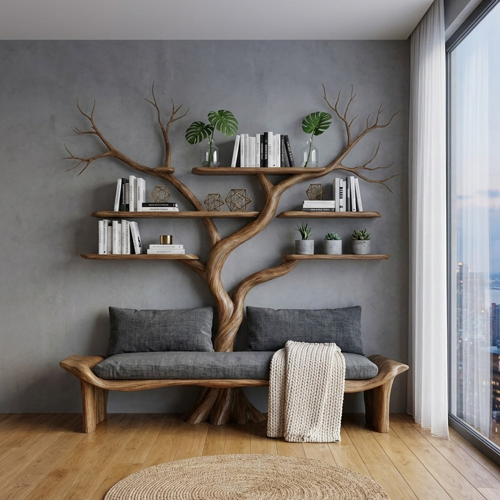 Tree Bookshelf, Wood Bookcase, Book Shelf Art Rustic Furniture Style Living Room Decor