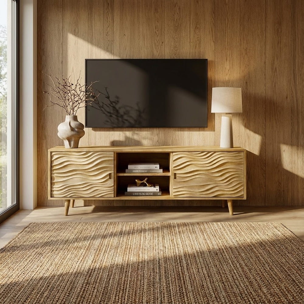 Handcrafted Media Console Custom TV Cabinet Modern Wood Furniture TV Stand For Living Room Decor