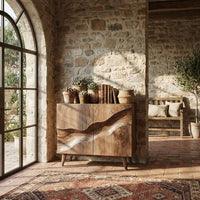 Natural Wood Cabinet Sideboard Storage Solution Minimalist Furniture For Living Room Decor, Housewarming Gift