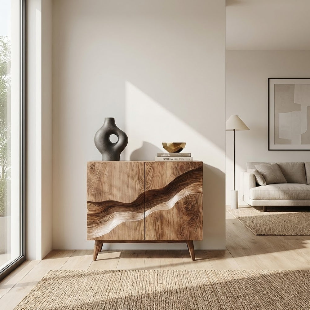 Natural Wood Cabinet Sideboard Storage Solution Minimalist Furniture For Living Room Decor, Housewarming Gift